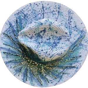 SEW WHAT! One of a Kind WEARABLE ART Painted Beaded Sparkle Artisan STRAW HAT OS